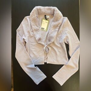 NWT H&M Faux-Fur Trim Lilac Cardigan